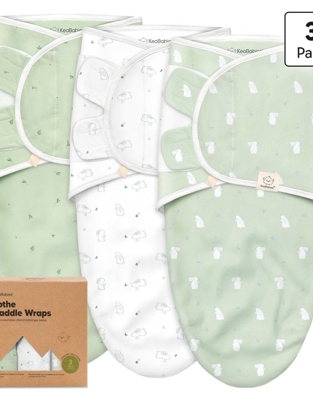 KeaBabies 3-Pack Organic Baby Swaddles for Newborns, Infant (Bunnies, 3-6M)